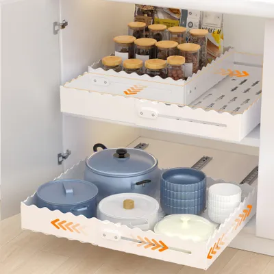 Ausziehbarer Küchenschrank-Organizer, verstellbar 31-44,5 cm, weiß
