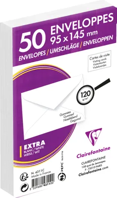 Produktbild von Clairefontaine 20x Umschläge nassklebend 95x145mm 120g - Weiß 4311C