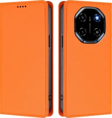 Image de Etui cuir pour Blackview Shark 6 / Oscal Tiger 8, étui magnétique en cuirPolyuréthaneavec support Orange