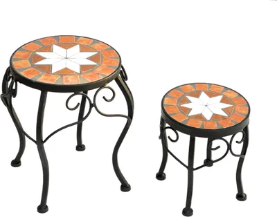 Produktbild von DanDiBo Blumenhocker Merano Mosaik 2er Set 12014 Blumenständer 20 und 27 cm Hocker Rund