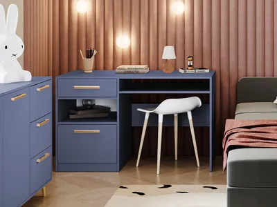Produktbild von MIRJAN24 Schreibtisch Tytus II, Computertisch mit Schublade, Arbeitszimmer, Jugendzimmer, Kolektion (Blau / Blau + Gold)