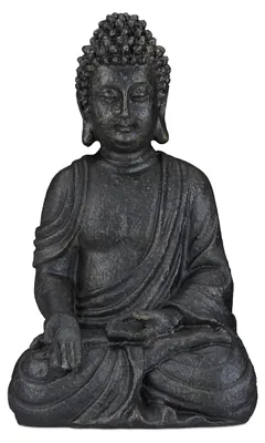 Image de Statue de Bouddha assis, 40 cm de haut, décoration Feng Shui, résistante aux intempéries et au gel, grande statue de jardin, gris foncé