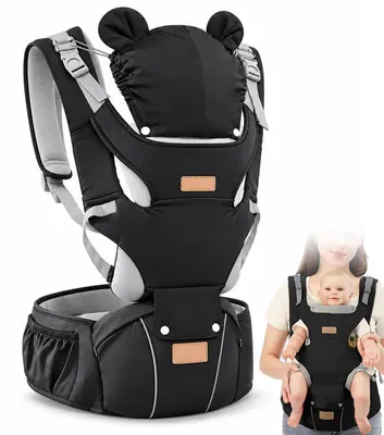 Produktbild von Babytrage mit Hüftsitz 3 in 1, ergonomische Tragehilfe für Babys, 0–36 Monate, atmungsaktiv, vorne und hinten tragbar, schwarz