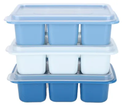Produktbild von 3-teiliges Set lebensmittelechter, quadratischer Eiswürfelformen mit 6 Fächern und Deckel für die Herstellung von Eisbällen zu Hause