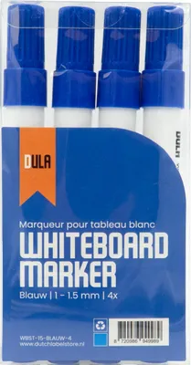 Produktbild von Whiteboardmarker blau 4er Set – Whiteboardmarker mit Rundspitze - 4 Stück - Blau - DULA
