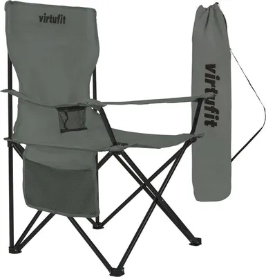 Produktbild von VirtuFit Faltbarer Campingstuhl Strandstuhl Grau mit Becherhalter