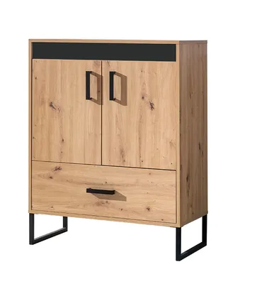 Obrázok produktu pre Minio, komoda, príborník "Melle" 80 cm, Decorpanel s alebo bez lamiel, farba dub Artisan/čierna matná