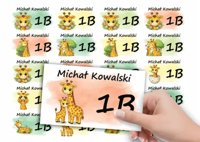 Obrázek produktu pro JMENNÉ SAMOLEPKY NA SEŠIT 20 ks - Zvíře Zvířata Žirafa Safari