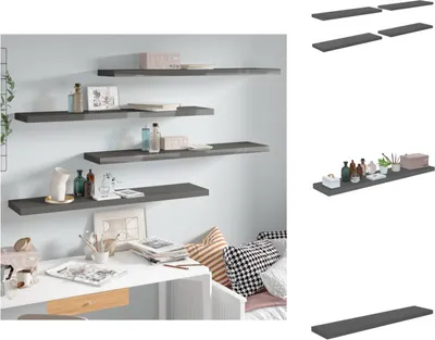 Immagine prodotto di vidaXL Mensole galleggianti 4 pz. Grigio lucido 120x23,5x3,8 cm MDF - Mensole a muro