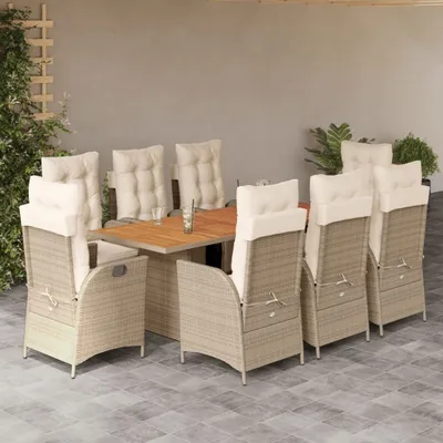 Productafbeelding van Maison Exclusive - 9-delige tuinset met kussens, beige, van polyrotan