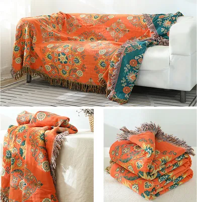Produktbild von Boho Decke, Baumwolle Gewebte Decke Muster, Überwurf mit Fransen, Doppelseitig Boho Tagesdecke, Blanket, TV Decke, Couchdecke, 150x200cm