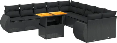 Produktbild von vidaXL 11-tlg. Garten-Sofagarnitur mit Kissen Schwarz Poly Rattan