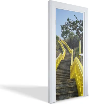 Produktbild von Türdeko Aufkleber Selbstklebende Wandsticker Personalisiert - Gelbe Treppe - 85 x 205 cm