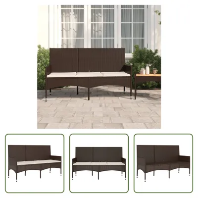 Produktbild von The Living Store Gartenbank 3-Sitzer mit Kissen Braun Poly Rattan