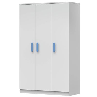 Kleiderschrank Drehtürenschrank Kinderkleiderschrank Schrank 120cm Weiß/Weiß mit blauen Griffen - JONAS 19