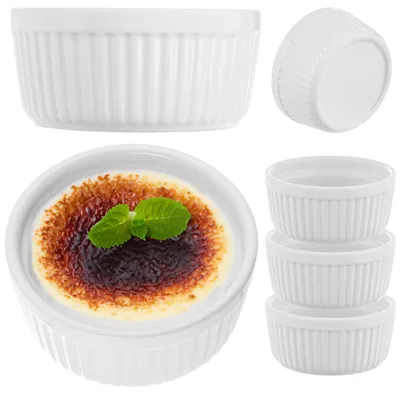 Produktbild von KADAX Souffle Förmchen ⌀ 11 cm, 3 Stück, Creme Brulee Schälchen, Souffleformen aus Porzellan, ofenfeste Auflaufförmchen, mini Dessertschalen (Weiß)