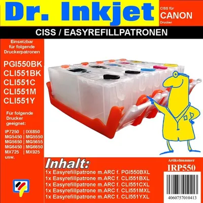 Produktbild von CISS / Easyrefillpatronen für PGI550 & CLI551er | 5er Multipack - ohne Tinte -