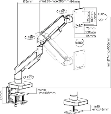 Produktbild von Monitorhalterung bis 49Zoll, 20kg Aluminium VESA 75 100 HALTERUNGSPROFI OFFICE-GS512AEX
