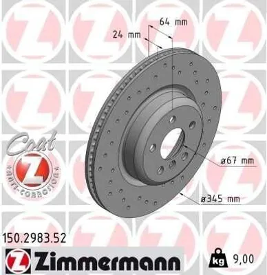 Produktbild von ZIMMERMANN Bremsscheibe Hinten Rechts für BMW 3 Touring (G21) 345mm 150.2983.52
