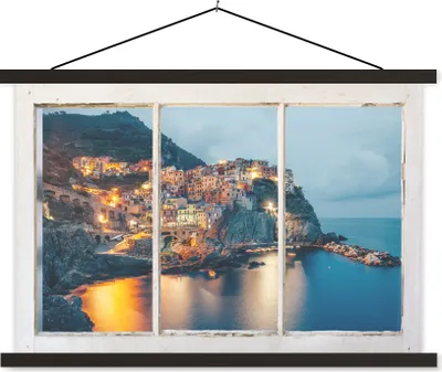 Produktbild von MuchoWow® Textilposter Aussicht - Meer - Italien 150x100 cm mit schwarzem Rahmen - Schlafzimmer