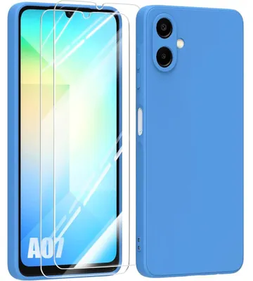 Image de Coque + 2 Verres Trempés pour Samsung Galaxy A07, Protection Silicone Ultra Slim Antichoc Anti-Rayures - Bleu