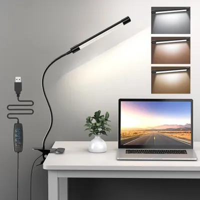 Image de Lampe de bureau LED Variable 3 températures de couleur Lampe de lecture USB réglable Protection des yeux Lampe à pince Lampe de bureau pour le bureau, la lecture, l'apprentissage