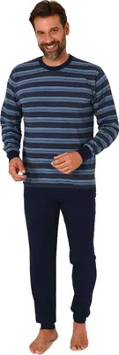 Produktbild von Normann Herren langarm Schlafanzug mit Bündchen Pyjama in Streifenoptik ; marine1 , 54
