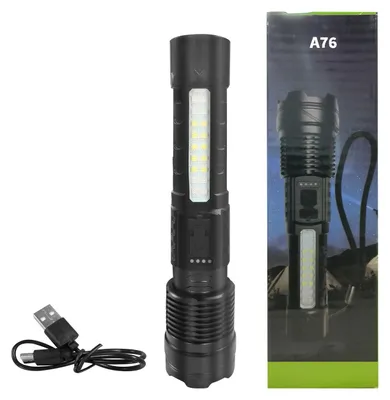 Produktbild von USB-LED-Taschenlampe, 1 Stück, zoombar, wiederaufladbar, für Camping und Wandern