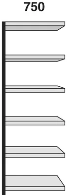 Produktbild von Regalfeld Stora 100 HxBxT 225x75x30cm 6 Böden ohne Rückwand silber/lichtgrau