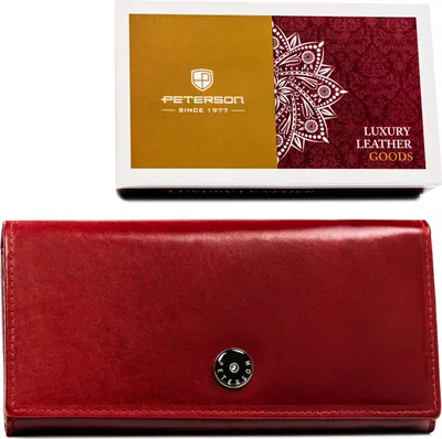 Zdjęcie produktu dla Elegancki, skórzany portfel damski w czerwonym kolorze zamykany na zatrzask - Peterson