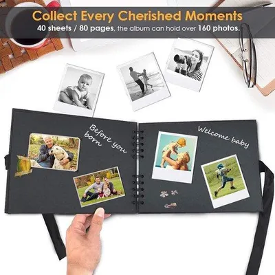 Produktbild von Fotobuch mit 80 schwarzen Seiten, selbstgestaltbar, zum Einkleben, ideales DIY-Geschenk für Baby, Familie, Geburtstag, Valentinstag, Hochzeit