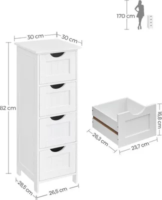 Zdjęcie produktu dla Biała szafka łazienkowa VASAGLE 4 szuflady 30x30x82 cm MDF