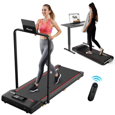 Produktbild von FunLife F1 Laufband klappbar (1-8 km/h) – 3-in-1 Walking Pad mit Haltegriff, komfort, kompakt & leise für Schreibtisch, Senioren & Reha geeignet, rot