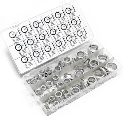 Zdjęcie produktu dla Zestaw aluminiowych pierścieni uszczelniających Wiltec 450 sztuk, zestaw pierścieni uszczelniających w przezroczystym plastikowym pudełku, asortyment O-ringów w różnych rozmiarach