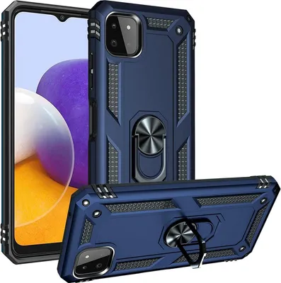 Produktbild von Conie Outdoor Schutzhülle für Samsung Galaxy A22 5G Tasche Silikon Hard Case Cover Hülle mit Halter Ständer in Blau