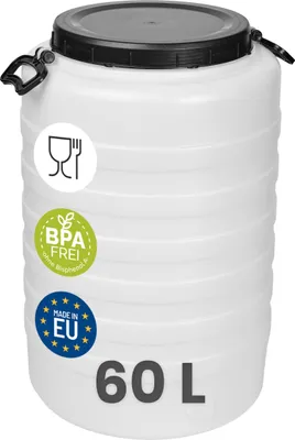Produktbild von Garronda 60L Weithalsfass Fasssilage Gepäcktonne Gärfass Gärbehälter Futtertonne (Weiß)