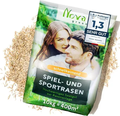 Produktbild von 10kg Premium Rasensamen -  getestet- schnellkeimend 400m² - dürreresistent, robust, tiefgrün - Ideal für Neuansaat, Nachsaat - Sport & Spiel