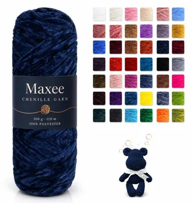 Produktbild von Chenille Garn Samtig Dunkelblau 100g zum Stricken & Häkeln