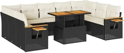 Produktbild von 10-tlg. Garten-Sofagarnitur mit Kissen Schwarz Poly Rattan