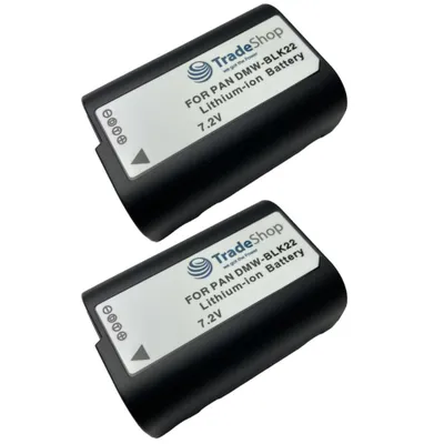 Produktbild von 2x Trade-Shop Li-Ion Akku 7,2V / 2400mAh kompatibel mit Panasonic Lumix Vollformatkamera wie DC-S5, Ersatz für Panasonic DMW-BLK22, DMW-BLK22E