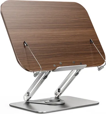 Produktbild von Bücherregalständer, Massivholz, Stahlsockel, drehbar, Kochbuchhalter, Büro, Arbeitszimmer, höhenverstellbar, Winkel, Tablet-Ständer