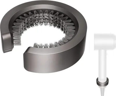 A cleaning brush attachment for a hairdryer and a hairdryer attachment are shown against a white background.