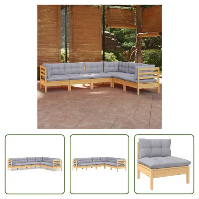 Produktbild von The Living Store 6-tlg. Garten-Lounge-Set mit Grauen Kissen Kiefer Massivholz