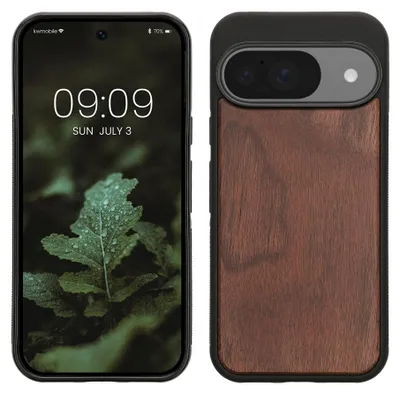 Immagine prodotto di Custodia per cellulare kwmobile per Google Pixel 10 / Pixel 10 Pro in legno - Custodia con bordo in TPU - Custodia rigida antiurto - Custodia protettiva in marrone scuro