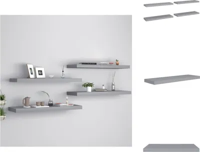 Image de vidaXL Étagères flottantes 4 pcs. Gris 80x23,5x3,8 cm MDF - Étagères murales
