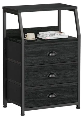 Image de Table de chevet, design moderne, 3 tiroirs de rangement, noir