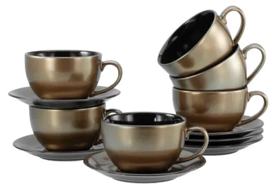 Produktbild von CreaTable, 24331, Golden Days Schwarz, Cappuccinoset 12-tlg, Steinzeug