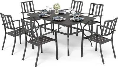 Image de Ensemble de meubles de jardin 6 personnes chaises empilables table résistant aux intempéries métal