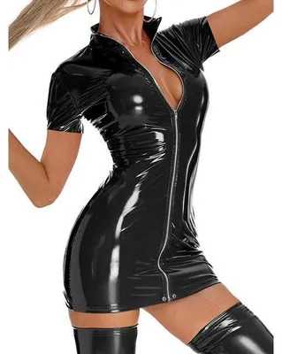 Produktbild von HARN SPORTS y Mini-Lederkleid mit Reißverschluss, glitzernder Babydoll-Stil,