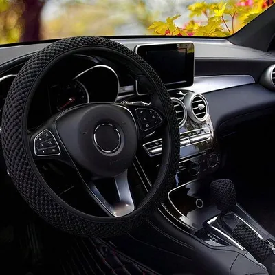 Obrázek produktu pro Chladivé návleky na volant, univerzální velikost 15 palců, prodyšná mikrovlákna, protiskluzové, bez zápachu, přenosné, černé